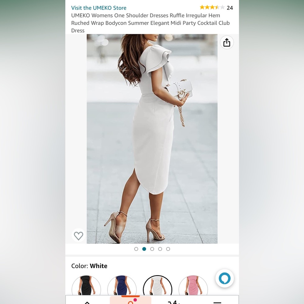 White Ruffled One Shoulder Midi - Picture 2 of 3